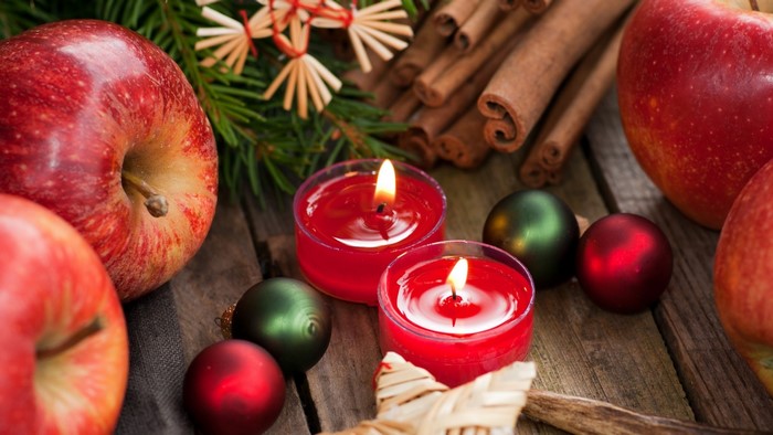 Apples, Cinnamon, Candles, and Christmas Ornaments