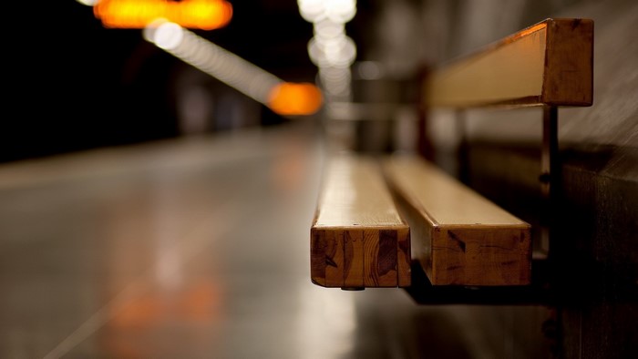 Station Bench with Blurred Lights
