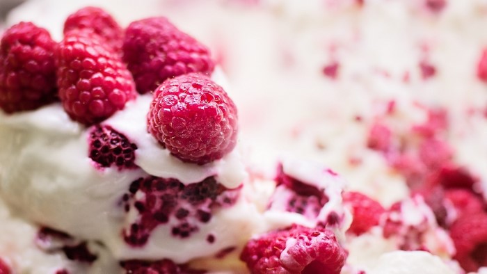 Raspberry Ice Cream Dessert with Fresh Raspberries