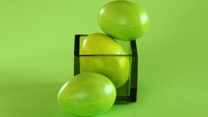 Green Easter Eggs in a Glass Vase