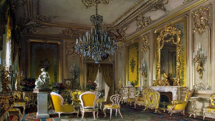 Ornate Royal Room Interior with Chandelier and Furniture