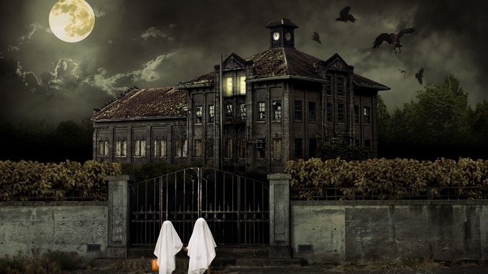 Scary haunted house on Halloween night