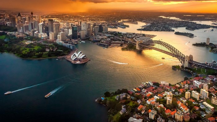 Sydney Australia Aerial View at Sunset