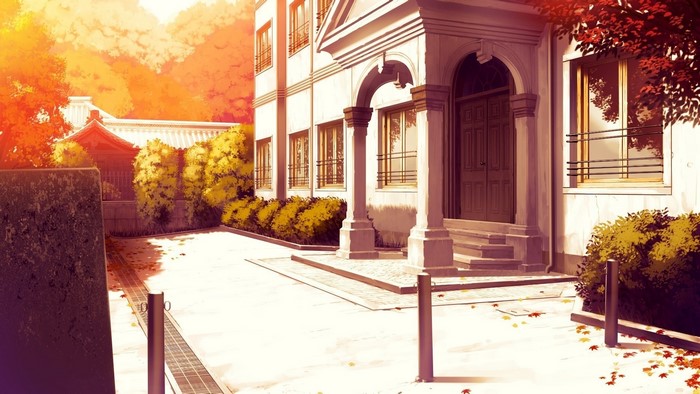 School Entrance with Autumn Foliage