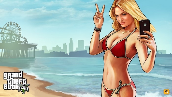 Girl in bikini taking a selfie in Grand Theft Auto V