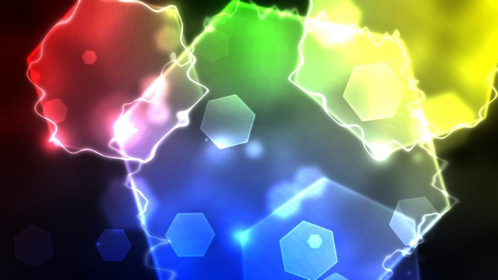 Abstract colorful light streaks and hexagons