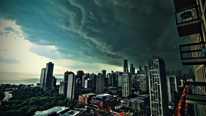 Stormy Chicago Cityscape Over Lake Michigan