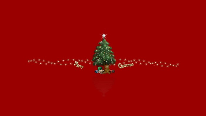 Merry Christmas tree with presents and lights