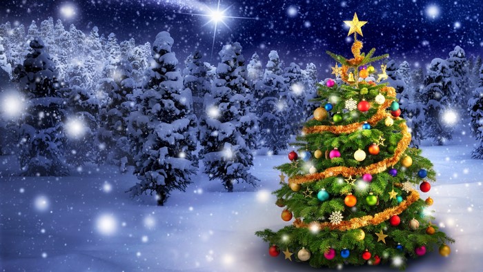 4K Christmas Tree in Snowy Forest