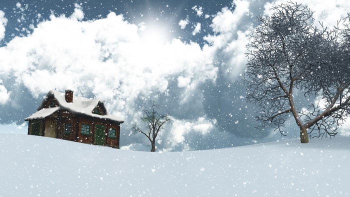 4K Winter Landscape with House and Trees