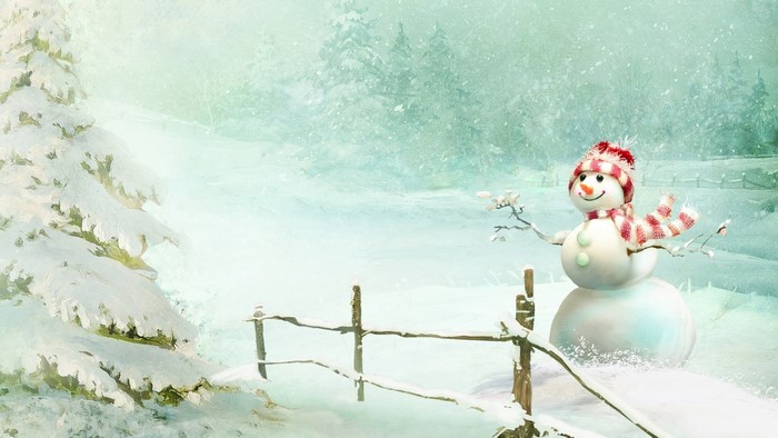Christmas Snowman in a Snowy Landscape
