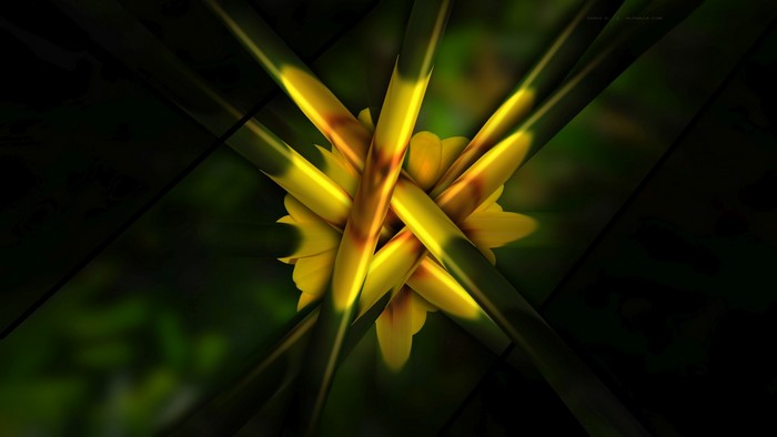 Abstract Yellow Flower with Green Background
