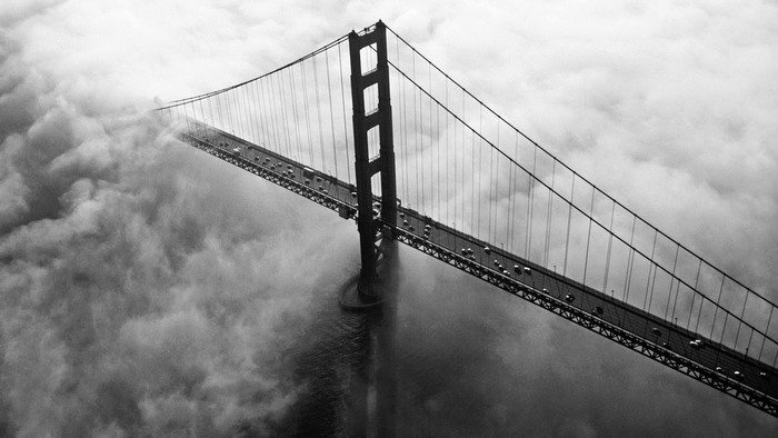 Golden Gate Bridge shrouded in fog