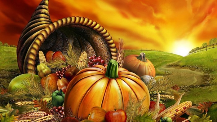 Cornucopia of Fall Harvest Fruits and Vegetables