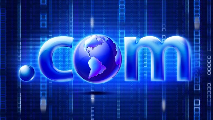 .com Domain with Earth and Binary Code