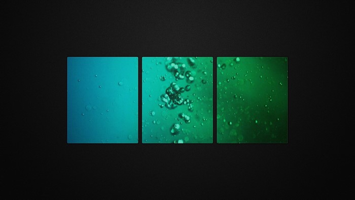 Three color squares with water bubbles