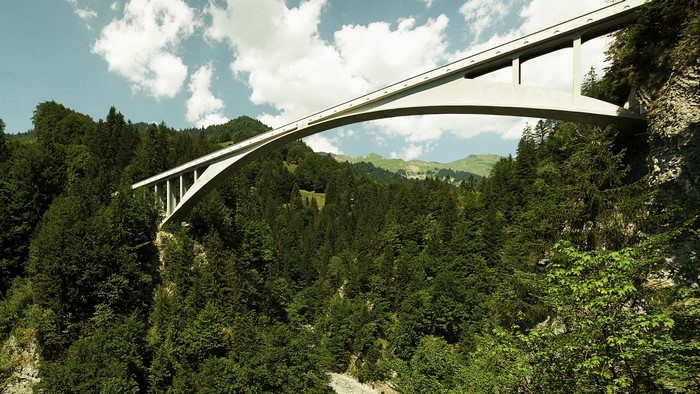 Salginatobel Bridge over a forested gorge