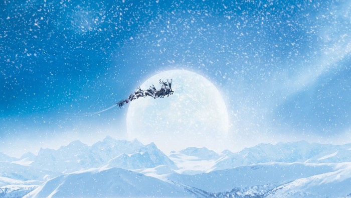 Santa's Sleigh Flying Past a Full Moon
