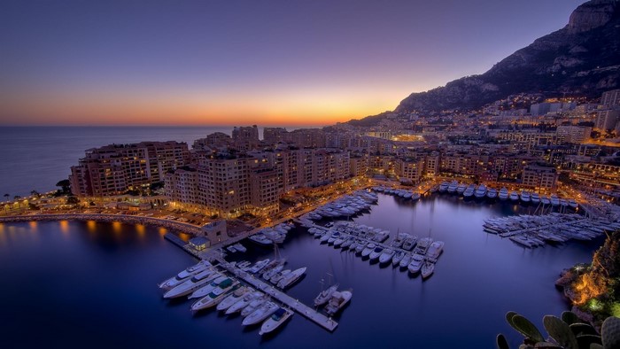 Monaco Cityscape Harbor at Sunset