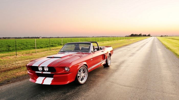 Red Ford Mustang Shelby Convertible on a Country Road