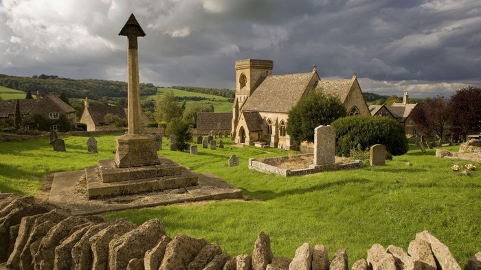 Old Church and Grave Yard in England