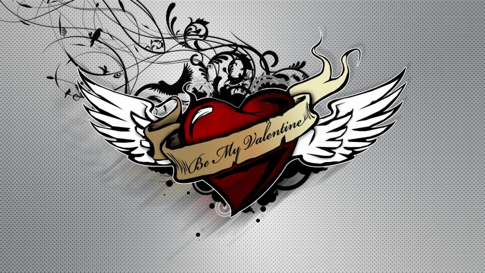 Abstract Heart with Wings and "Be My Valentine" Banner