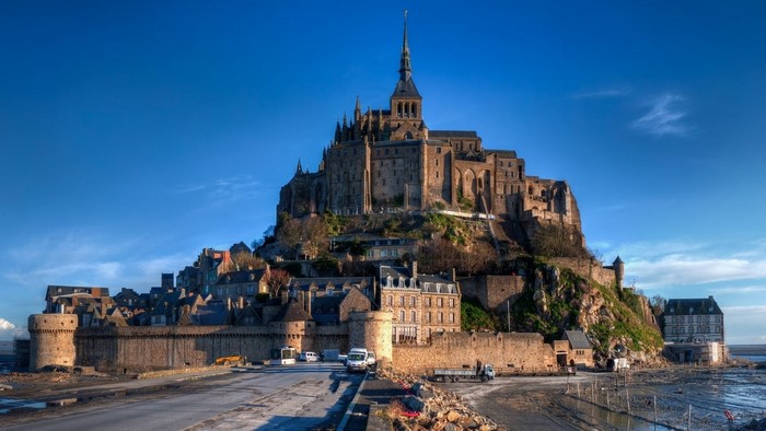 Mont Saint-Michel abbey and village on a rocky island