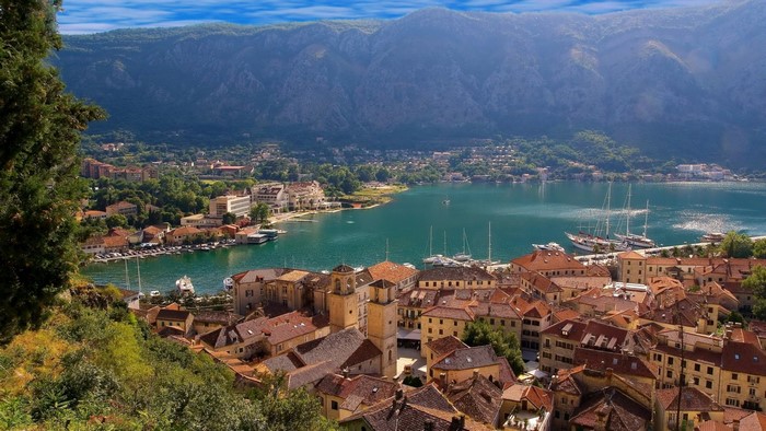 Kotor, Montenegro Bay with Mountains and Old Town