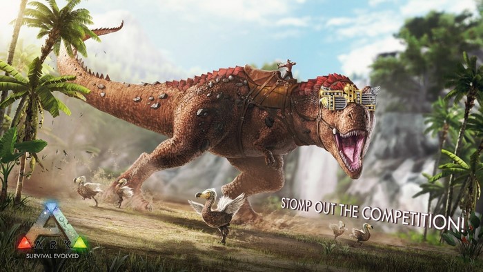 ARK: Survival Evolved T-Rex with goggles and rider