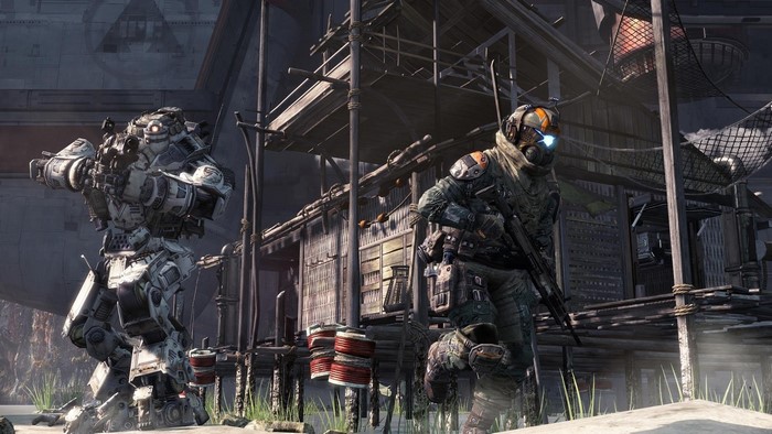 Titanfall Pilot and Titan in a Lagoon Setting