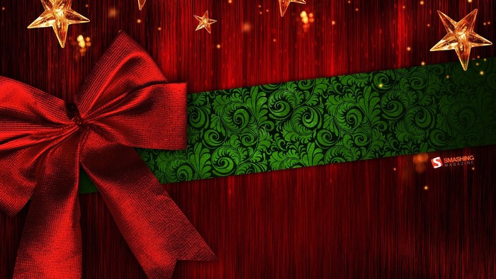 Christmas Gift Bow with Stars and Green Pattern