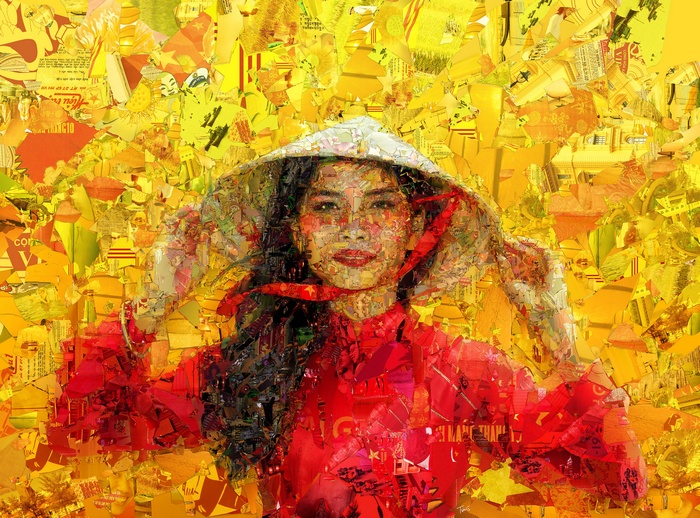 Mosaic portrait of a Vietnamese girl in a conical hat