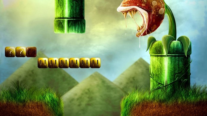 Piranha Plant and Question Blocks from Super Mario World