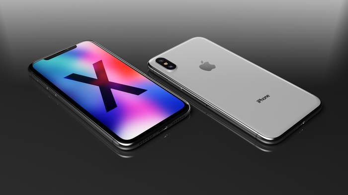 Silver iPhone X with colorful wallpaper