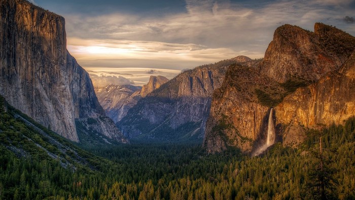 Yosemite National Park Valley with Waterfall