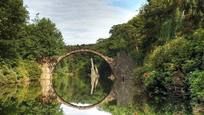 Stone Arch Bridge Reflecting in Water