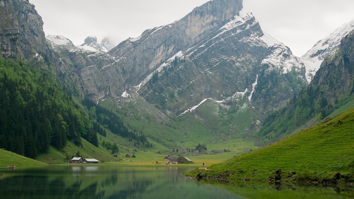 Switzerland Mountains Lake and Houses
