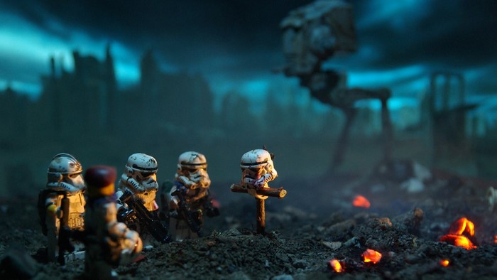 Lego Star Wars Stormtroopers in a desolate landscape