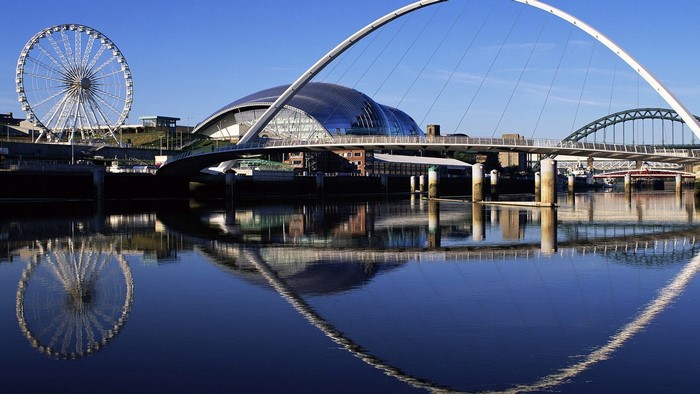 Gateshead Millennium Bridge and Ferris Wheel Reflection