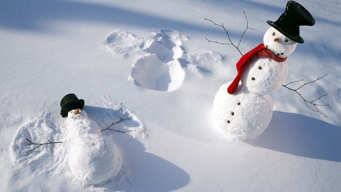Two snowmen in the snow
