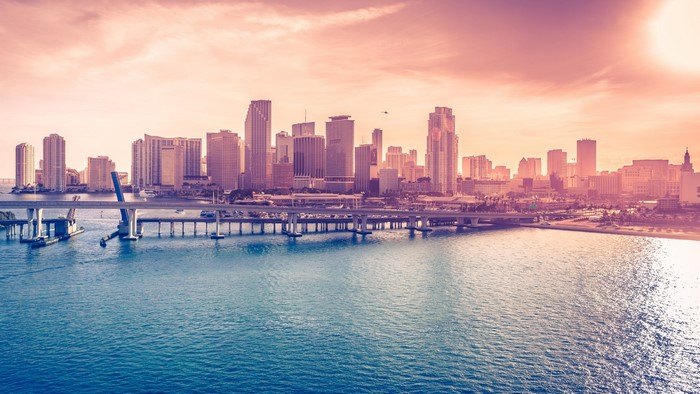 Miami Downtown Skyline and Bridge over Water
