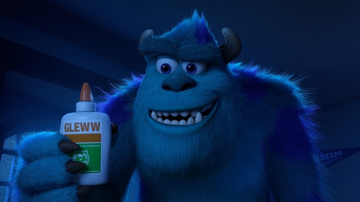 Sully from Monsters University holding Gleww glue