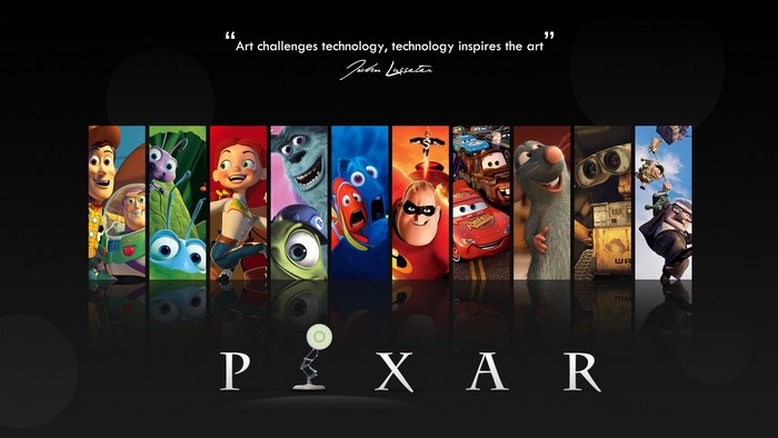 Pixar Characters and John Lasseter Quote