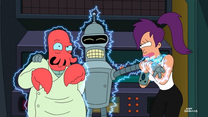 Zoidberg, Bender, and Leela from Futurama