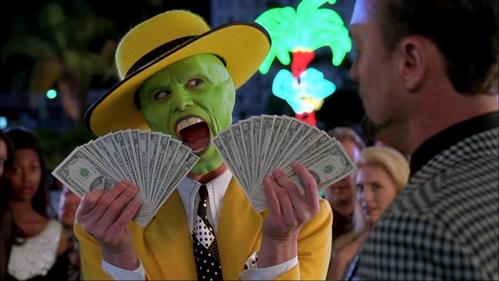The Mask from The Mask movie holding cash