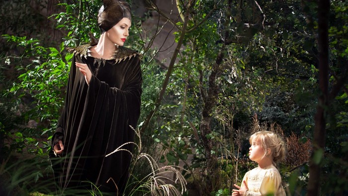 Maleficent and Aurora in a forest