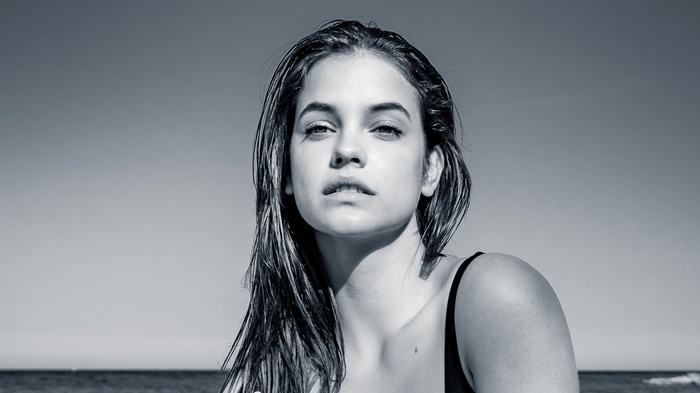 Barbara Palvin posing on a beach