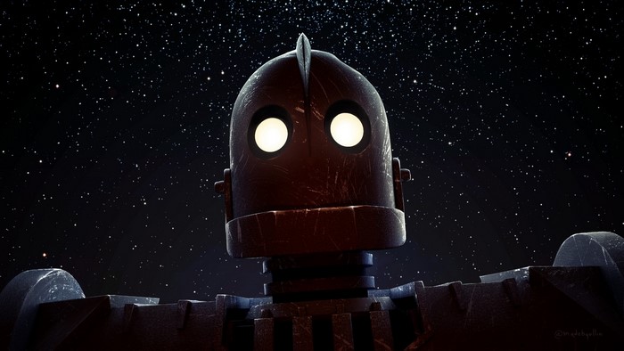 The Iron Giant in front of a starry sky