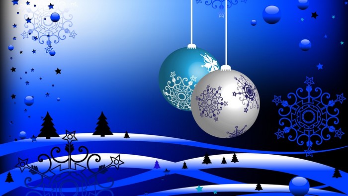 Blue Christmas Ornaments and Snowflakes