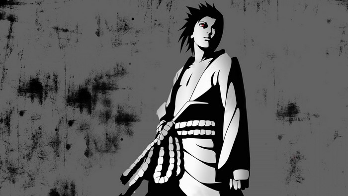 Sasuke Uchiha from Naruto in black and white